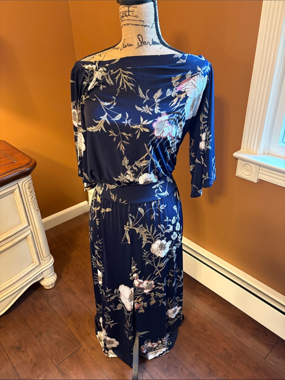 Floral Off-Shoulder Navy Maxi Dress